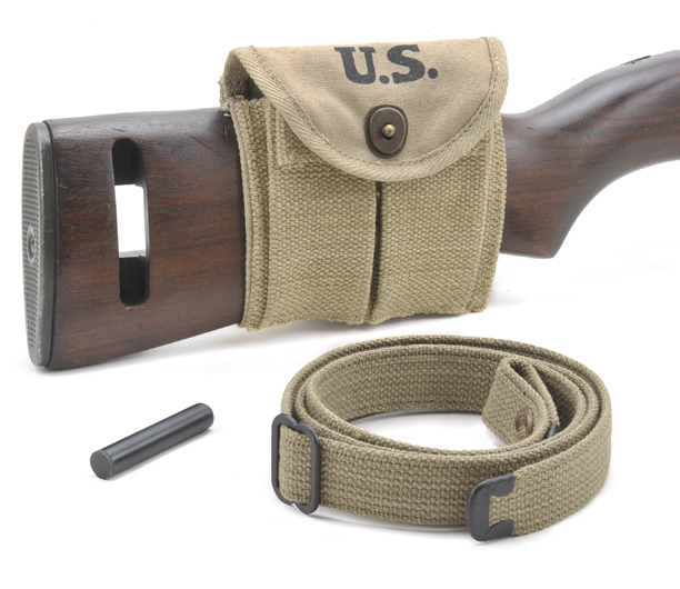 Khaki 1942 dated .30 M1 carbine sling, oiler, buttstock pouch & fleece ...