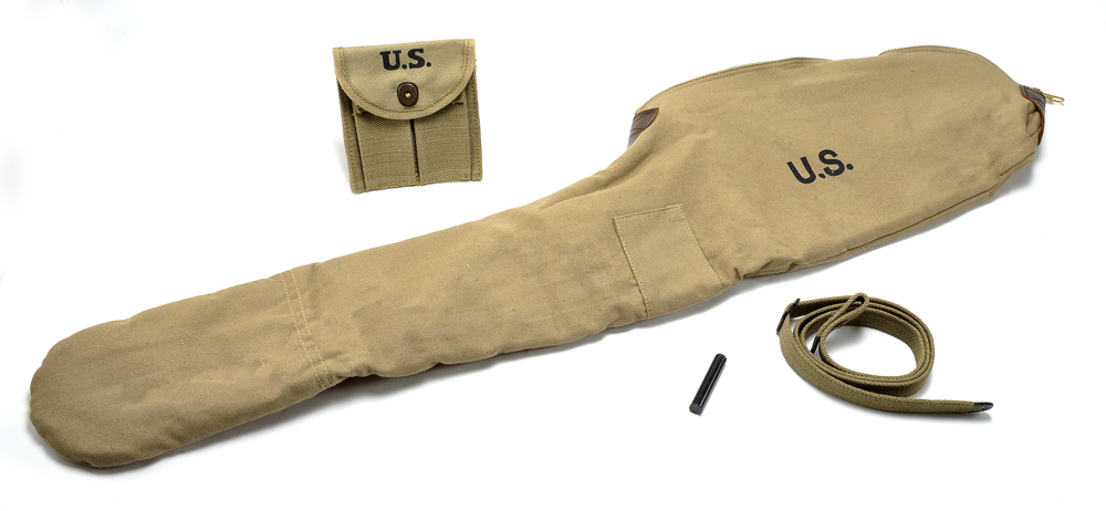 KHAKI 1942 DATED .30 M1 CARBINE SLING, OILER, BUTTSTOCK POUCH & FLEECE CASE-img-0