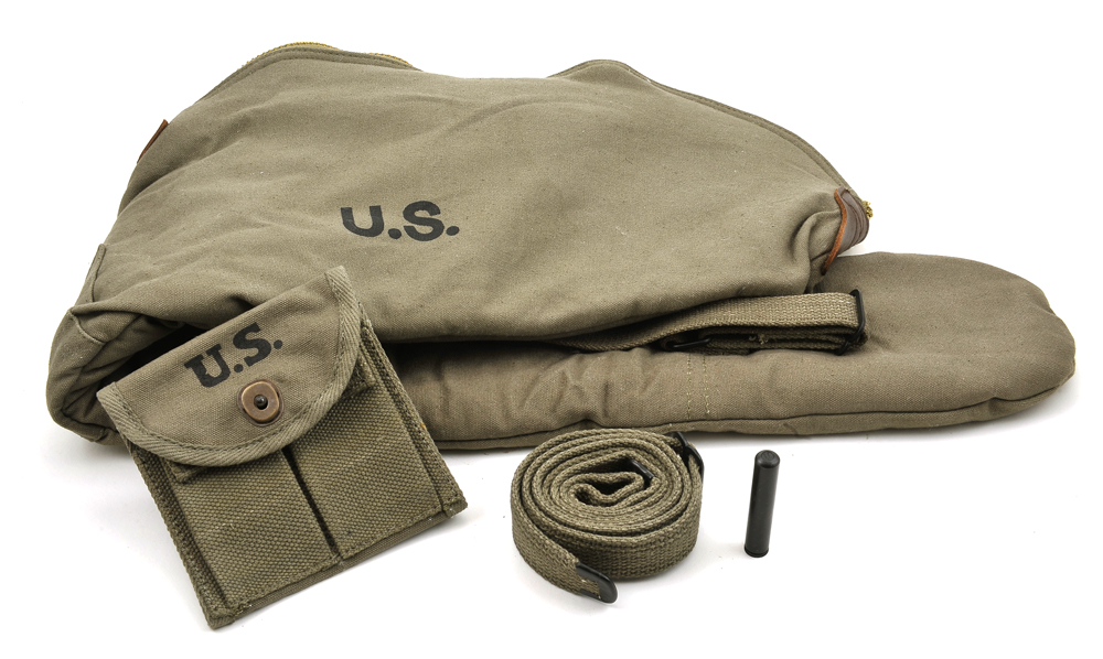 WW2 .30 M1 CARBINE SLING OILER BUTTSTOCK POUCH & FLEECE CASE OD Dated 1944-img-0