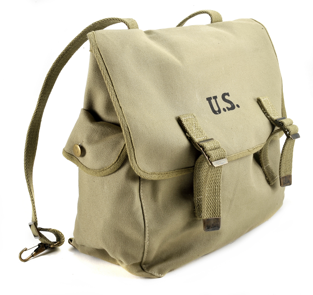 Original US ARMY WW2 Musette Bag M-1936 khaki 1942 combat bag with strap