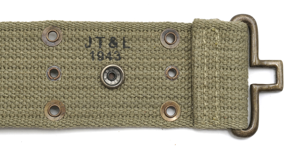 WW2 U.S. M1936 Pistol Belt LT OD marked JT&L® 1943 will fit up to 45" waist-img-1