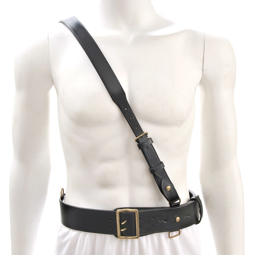 Sam Browne Belt with Shoulder Strap Black Leather WW1 will