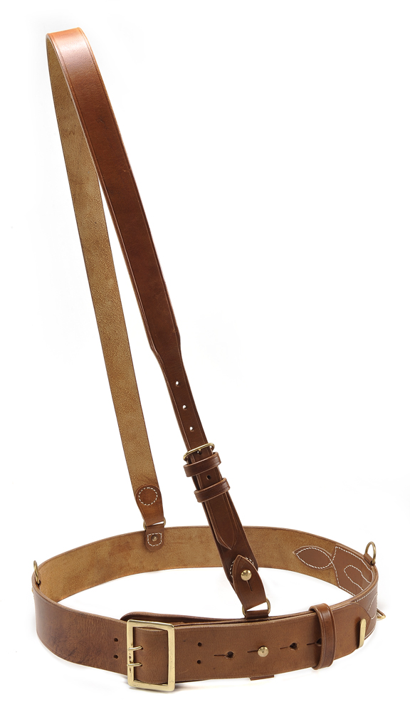 Handmade Genuine Leather Sam Browne Belt With Crossover Shoulder Strap - Brown, S-3XL, Men's Military Style