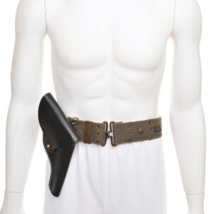 US Smith & Wesson Victory Model Revolver Holster Black Leather Full Flap with Dark OD US Pistol Belt