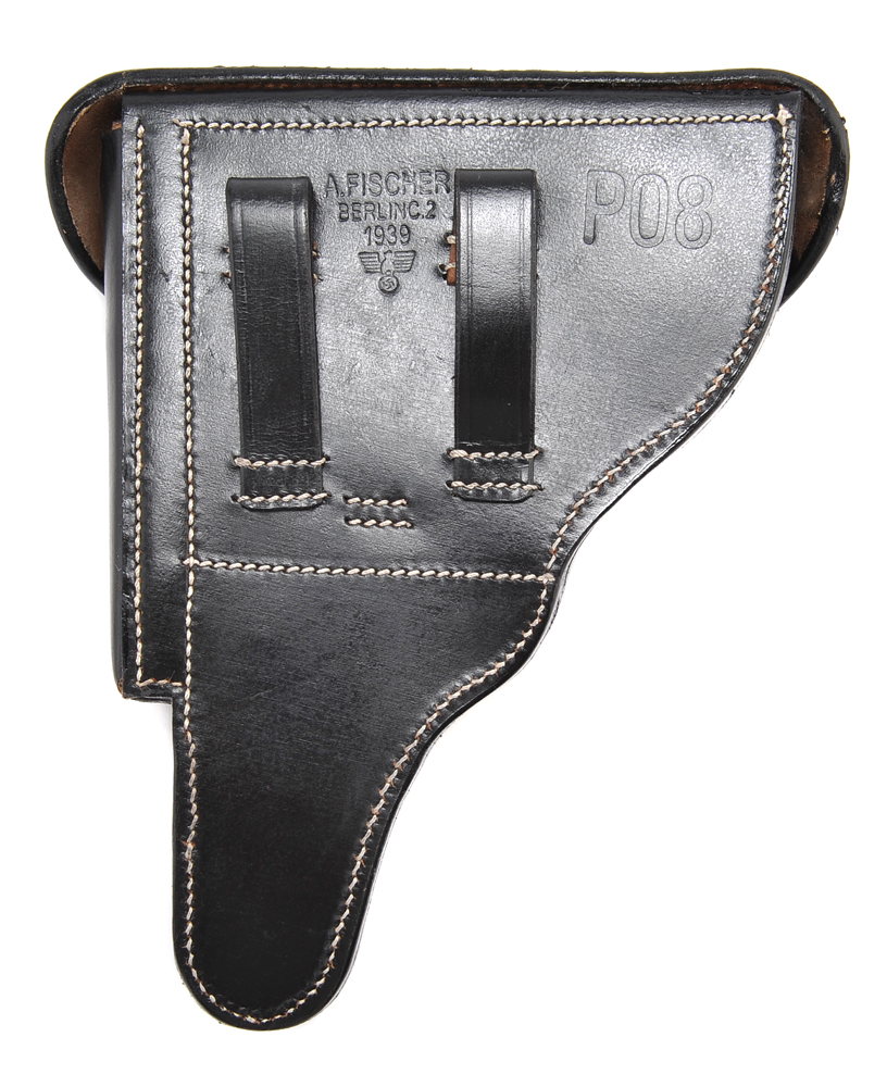 GERMAN WW2 P08 LUGER HOLSTER Black Leather Marked A. Fischer Berlin 1939-img-3