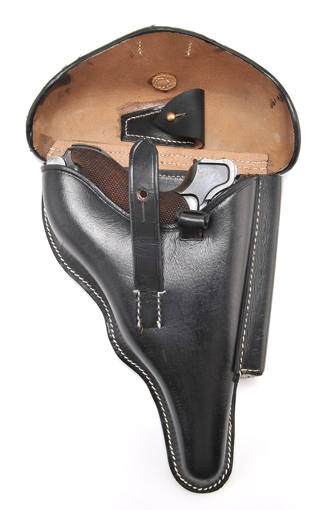 GERMAN WW2 P08 LUGER HOLSTER Black Leather Marked A. Fischer Berlin 1939-img-5