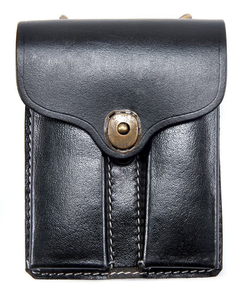 Black Leather .45 Double Magazine Pouch With Belt Hanger-img-0