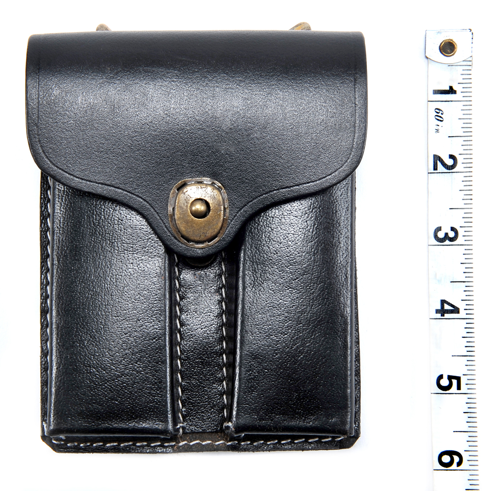 Black Leather .45 Double Magazine Pouch With Belt Hanger-img-4