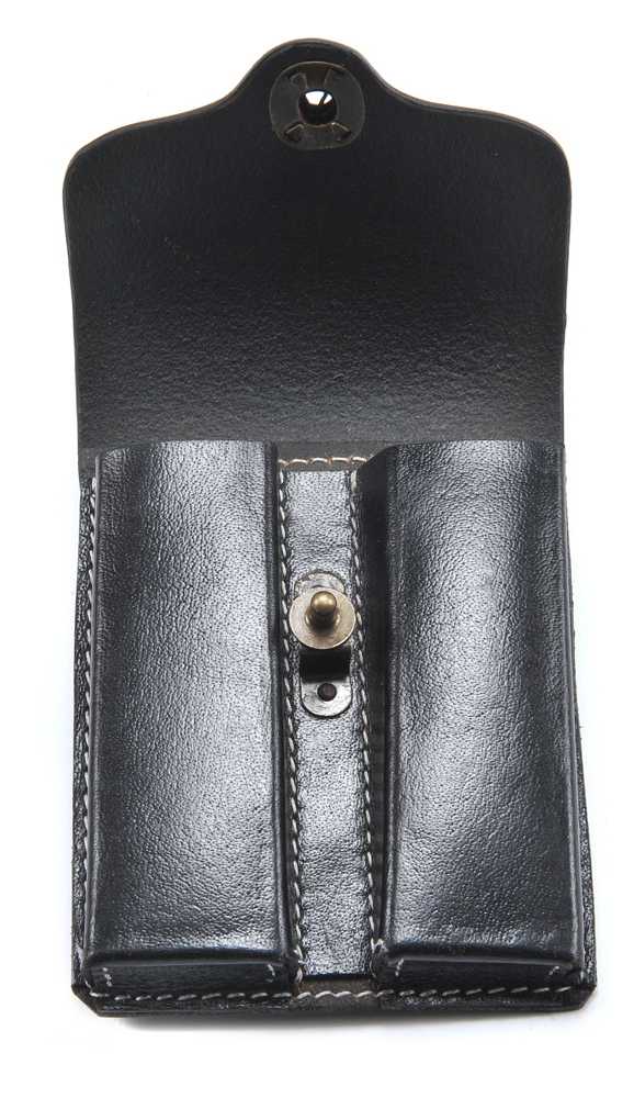 Black Leather .45 Double Magazine Pouch With Belt Hanger-img-2