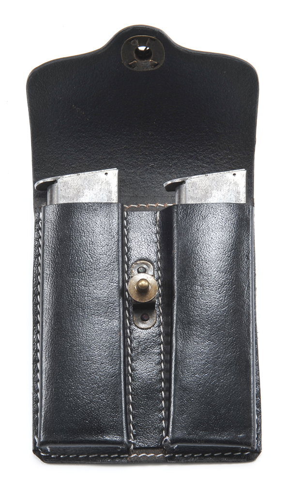 Black Leather .45 Double Magazine Pouch With Belt Hanger-img-5