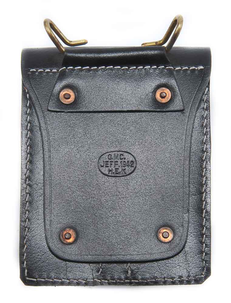 Black Leather .45 Double Magazine Pouch With Belt Hanger-img-1