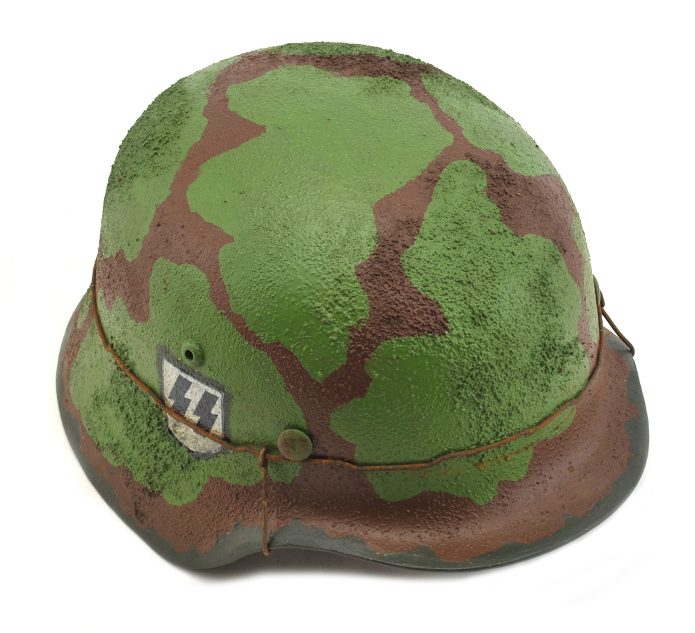 German WW2 SS M35 Steel Helmet Green Brown Camouflage with Wire and Decal-img-0