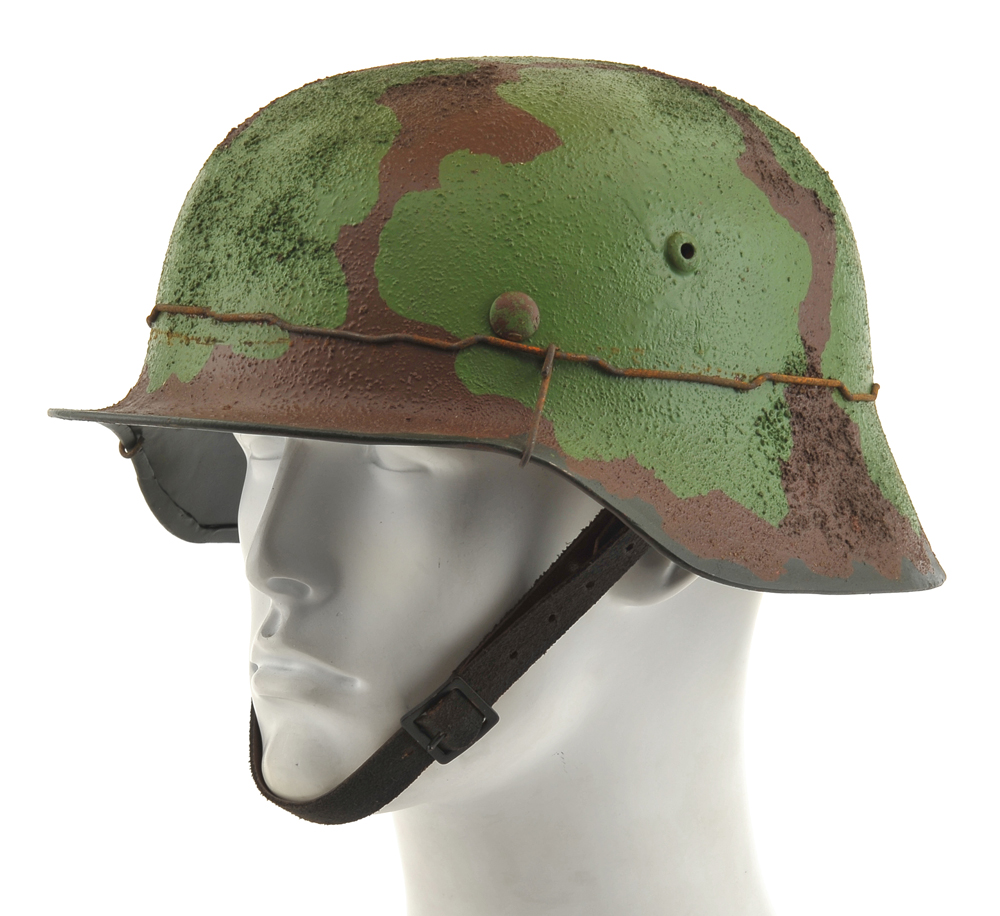 German WW2 SS M35 Steel Helmet Green Brown Camouflage with Wire and Decal-img-6