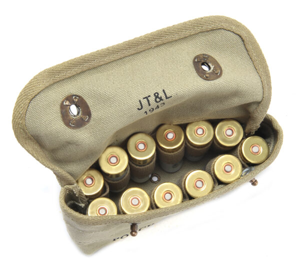 US WW2 Canvas Shotgun Shell Ammunition Pouch marked JT&L® 1943-LT OD