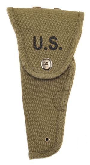 US WW2 M1916 Colt 1911 .45 Holster Marked JT&L® OD Cotton Webbing Experimental M1 Holster Left Hand Version