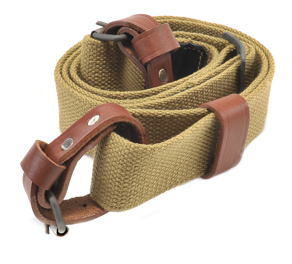 WW2 Mosin Nagant Rifle Sling Reproduction - Mustard Yellow Canvas With Brown Leather