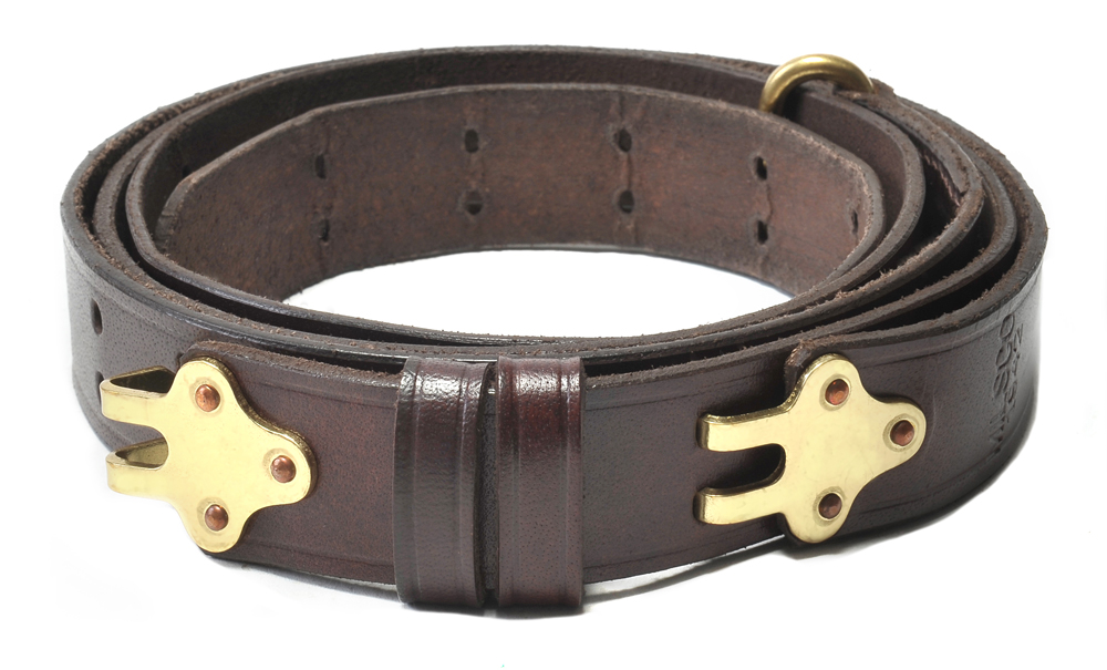 M1907 Military Leather Rifle Sling Brass Hardware Dated 1942 1.25" wide-img-0