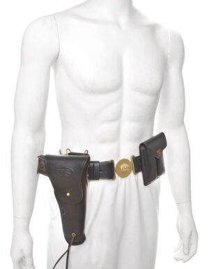 US WW2 Officers Black Leather Belt M1916 Holster and Leather 45 Magazine Pouch