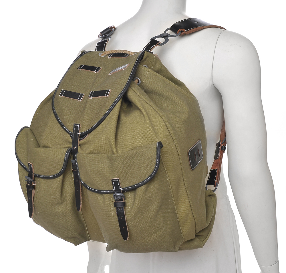 German WW2 M31 Rucksack with Leather Straps Field Green-img-0