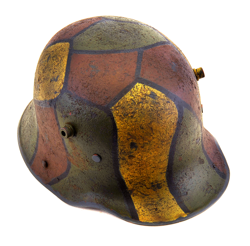 GERMAN WW1 M1916 M16 STAHLHELM HELMET 18 Gauge Steel With Aged Camouflage GERMAN WW1 M1916 M16 STAHLHELM HELMET 18 Gauge Steel With Aged Camouflage
