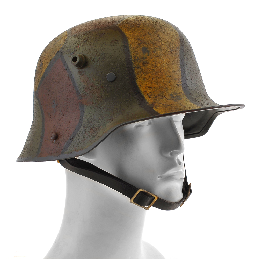 GERMAN WW1 M1916 M16 STAHLHELM HELMET 18 Gauge Steel With Aged Camouflage GERMAN WW1 M1916 M16 STAHLHELM HELMET 18 Gauge Steel With Aged Camouflage