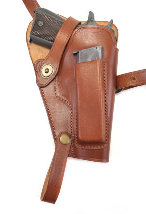 M3 Colt 1911 .45 Shoulder Holster Premium Drum Dyed Leather with Magazine Pouch fits USGI M1911