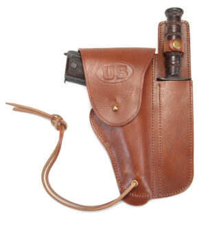 US WW2 M1916 Colt 1911 .45 Holster and Ka-Bar Sheath Premium Drum Dyed Leather marked JT&L 1943