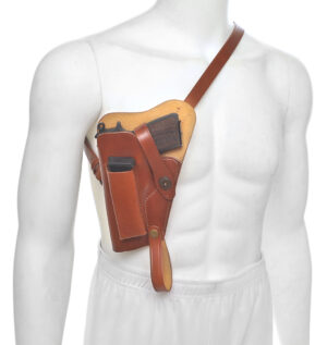 Brown Leather Shoulder Holster with Magazine Pouch fits Browning Hi Power Springfield Armory SA-35 EAA Girsan MC P35 Left Hand