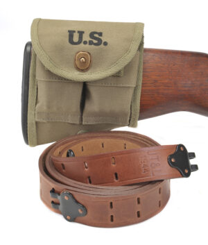 OD M1 Garand Buttstock Pouch and Leather M1907 Leather Sling marked JT&L 1944